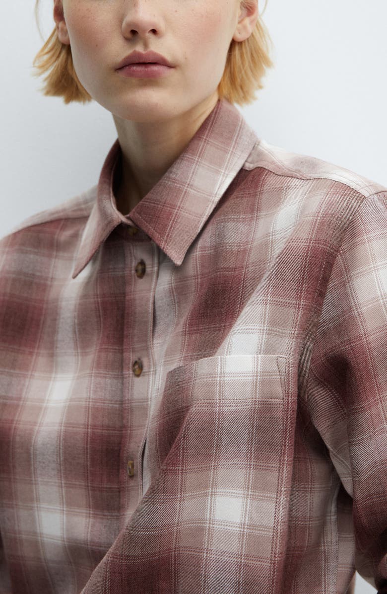 MANGO Plaid Cotton Blend Flannel Button-Up Shirt, Alternate, color,