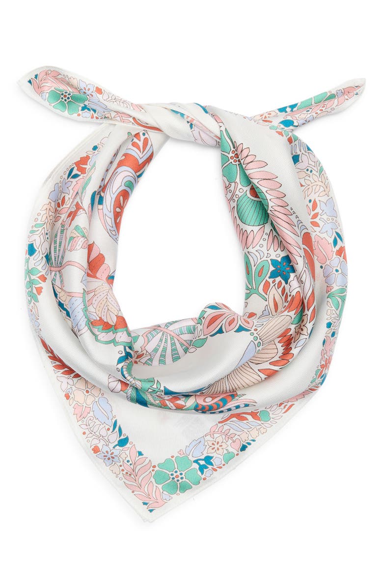 Longchamp Foret Silk Square Scarf, Alternate, color, Rainbow/ White Multi