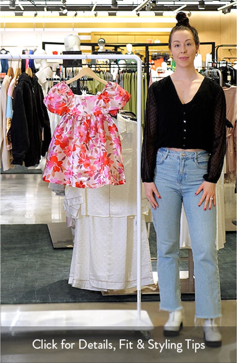 Kids' Puff Sleeve Floral Jacquard Party Dress, sales video thumbnail