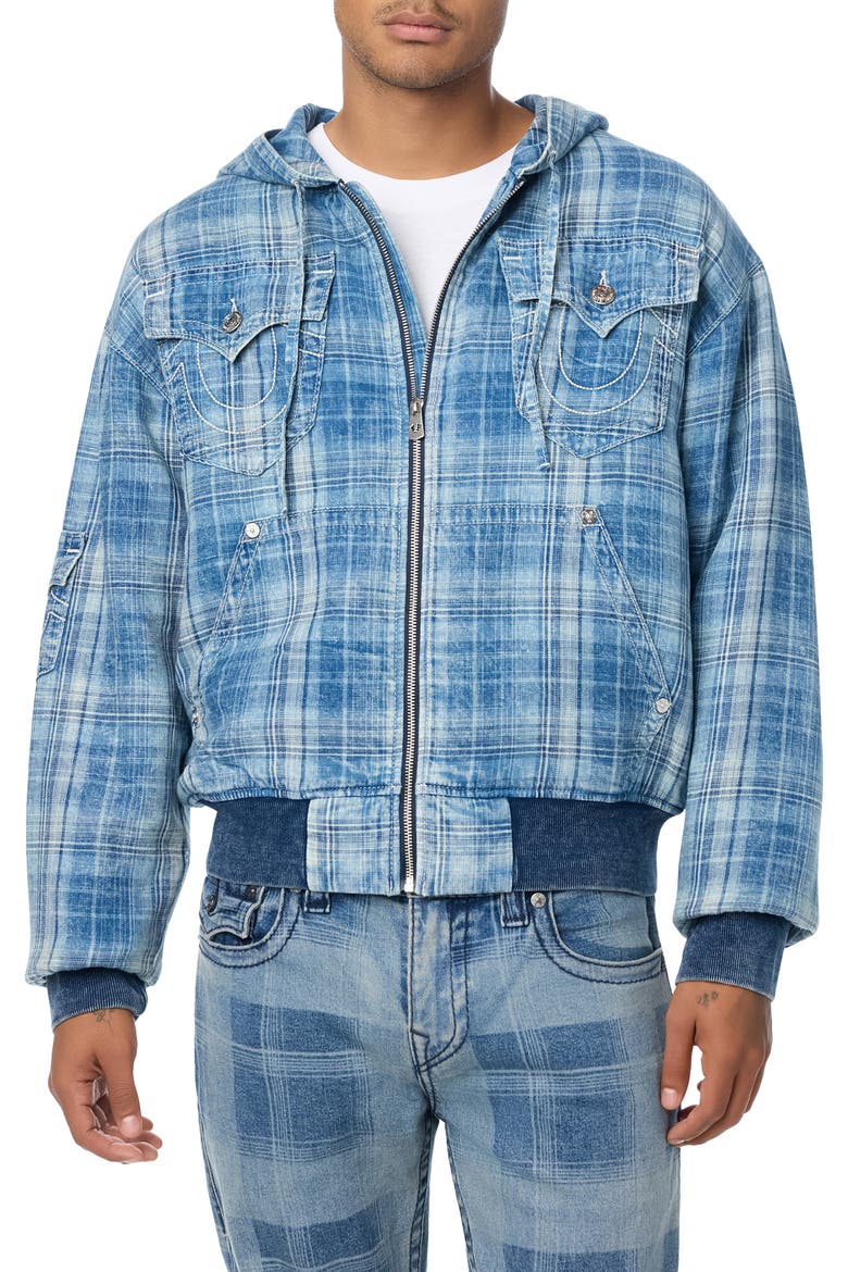 Plaid Denim Hooded Jacket, Main, color, INDIGO PLAID