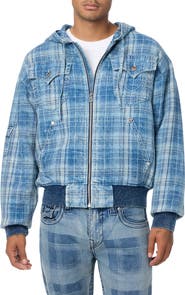 True Religion Plaid Denim Hooded Jacket