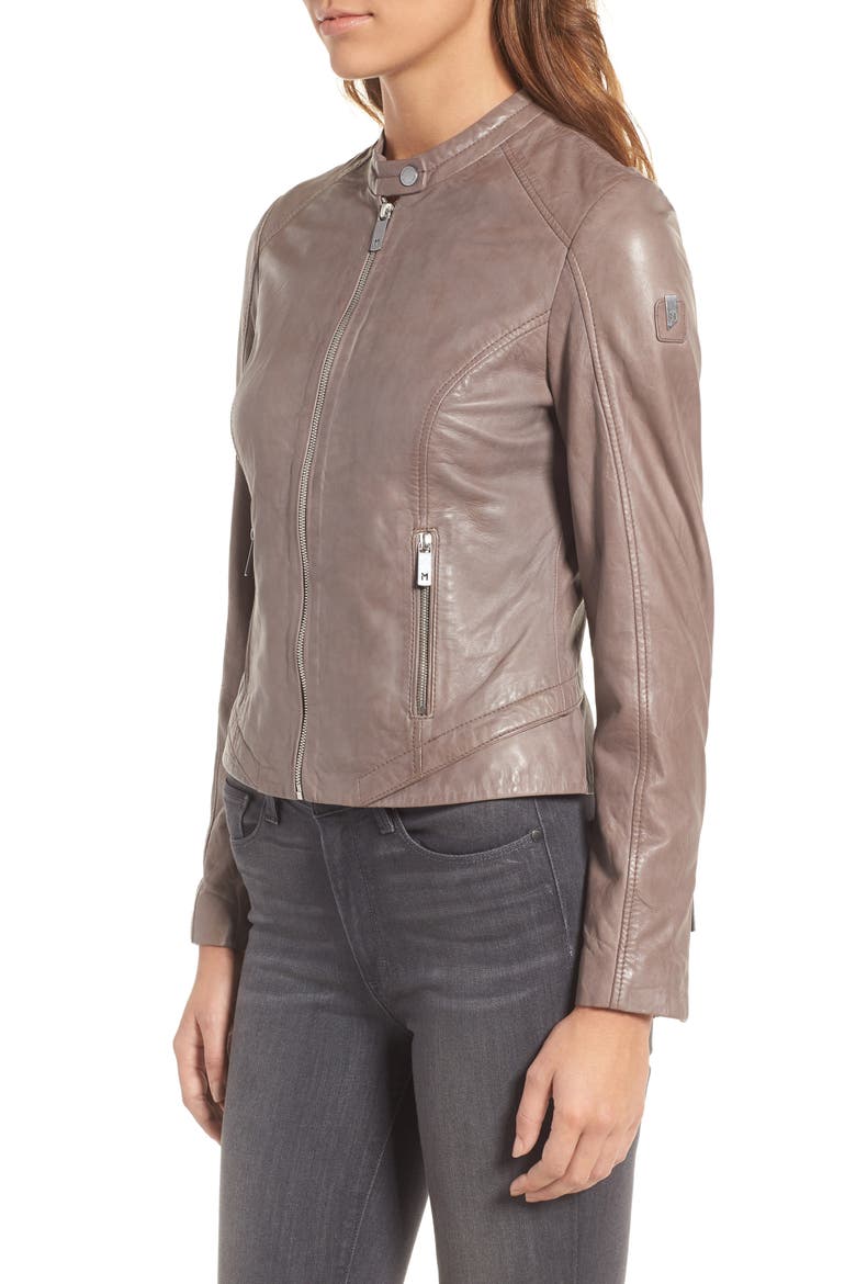 Leather Lambskin Leather Moto Jacket, Alternate, color, GREY