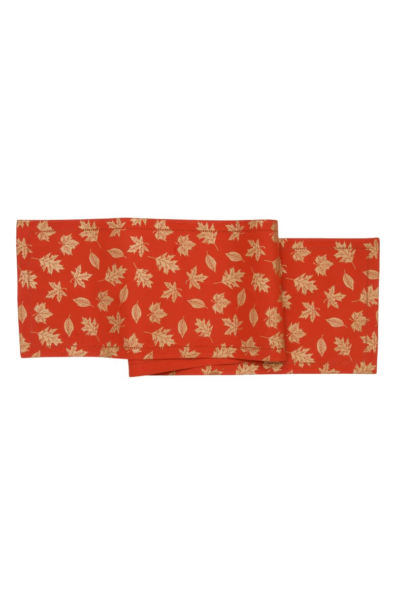 Lux Botanical Fall Leaf Hemstitch Runner 14" x 72", Main, color, Gold