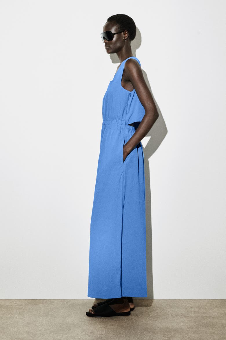 Open-back Seersucker Wide-leg Jumpsuit, Alternate, color, BLUE