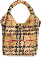 Burberry Mini Margate Check Raffia Tote