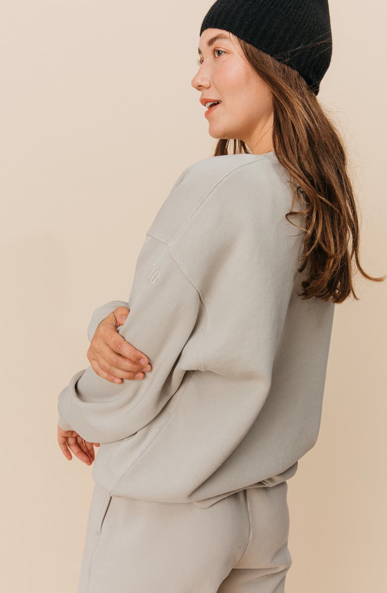 Ocio Women's Organic Cotton Teddy Oversized Crewneck, Alternate, color, Stone