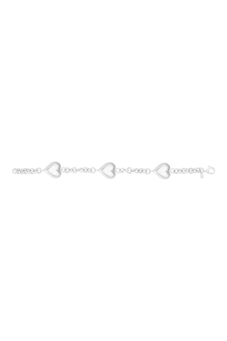 Puffed Heart Station Chain Bracelet, Alternate, color, RHODIUM WHITE