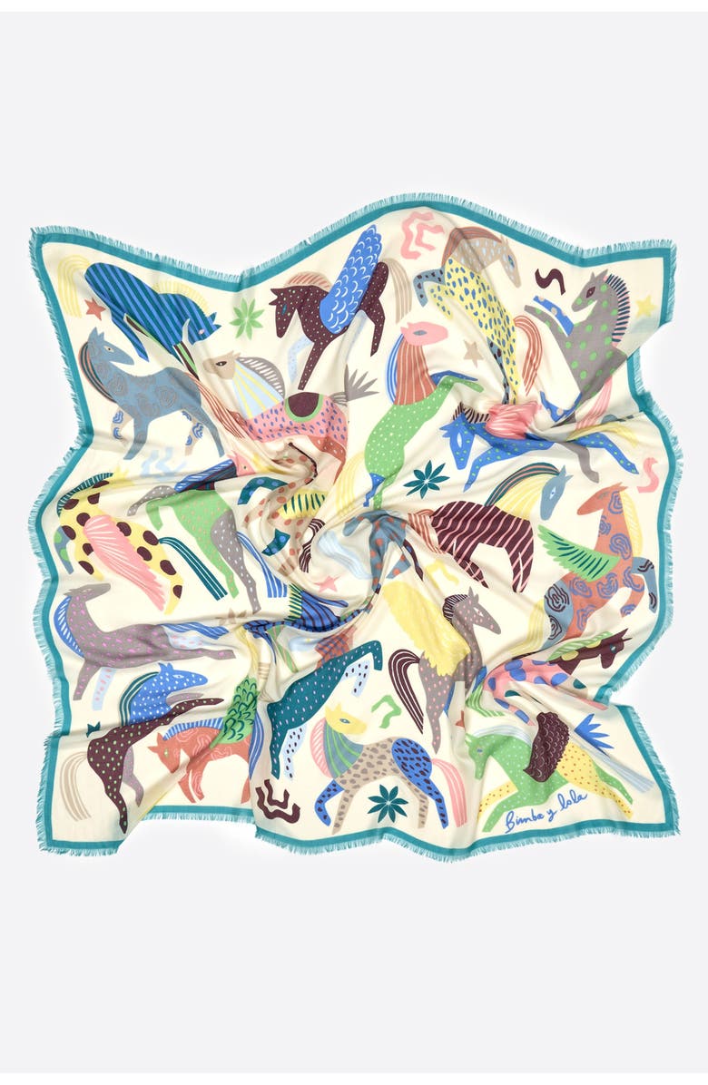 Bimba y Lola Shawl With Mini Prints, Alternate, color, Ivory