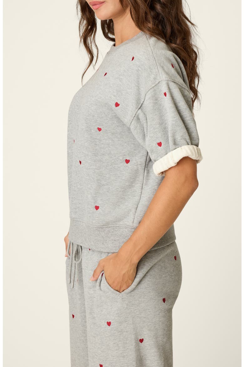 C'est La Vie Heart Short Sleeve French Terry Top, Alternate, color, H GREY