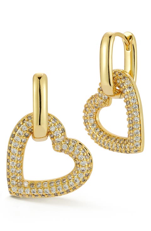 Cubic Zirconia Heart Drop Hoop Earrings