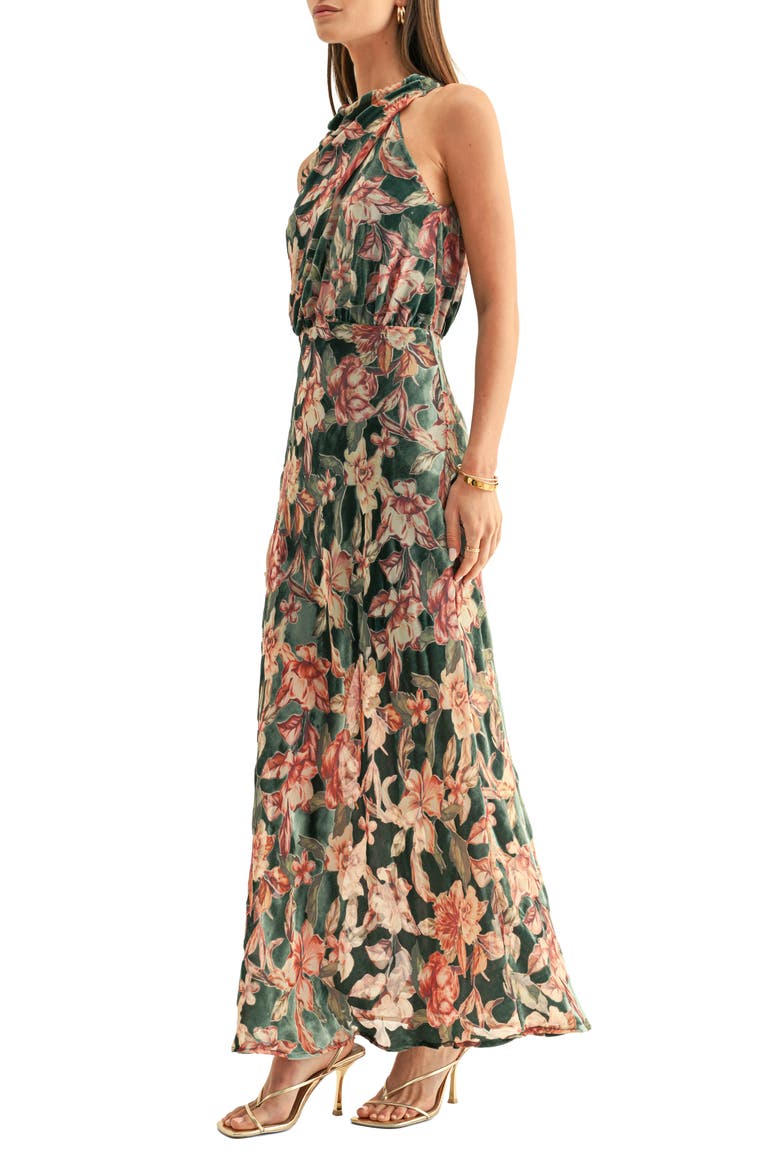 Veda Floral Burnout Maxi Dress, Alternate, color, TEAL MULTI