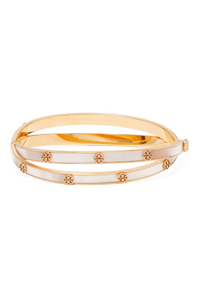 Icon Mother of Pearl Double Bangle, Main, color, TORY GOLD / MOTHER OF PEARL