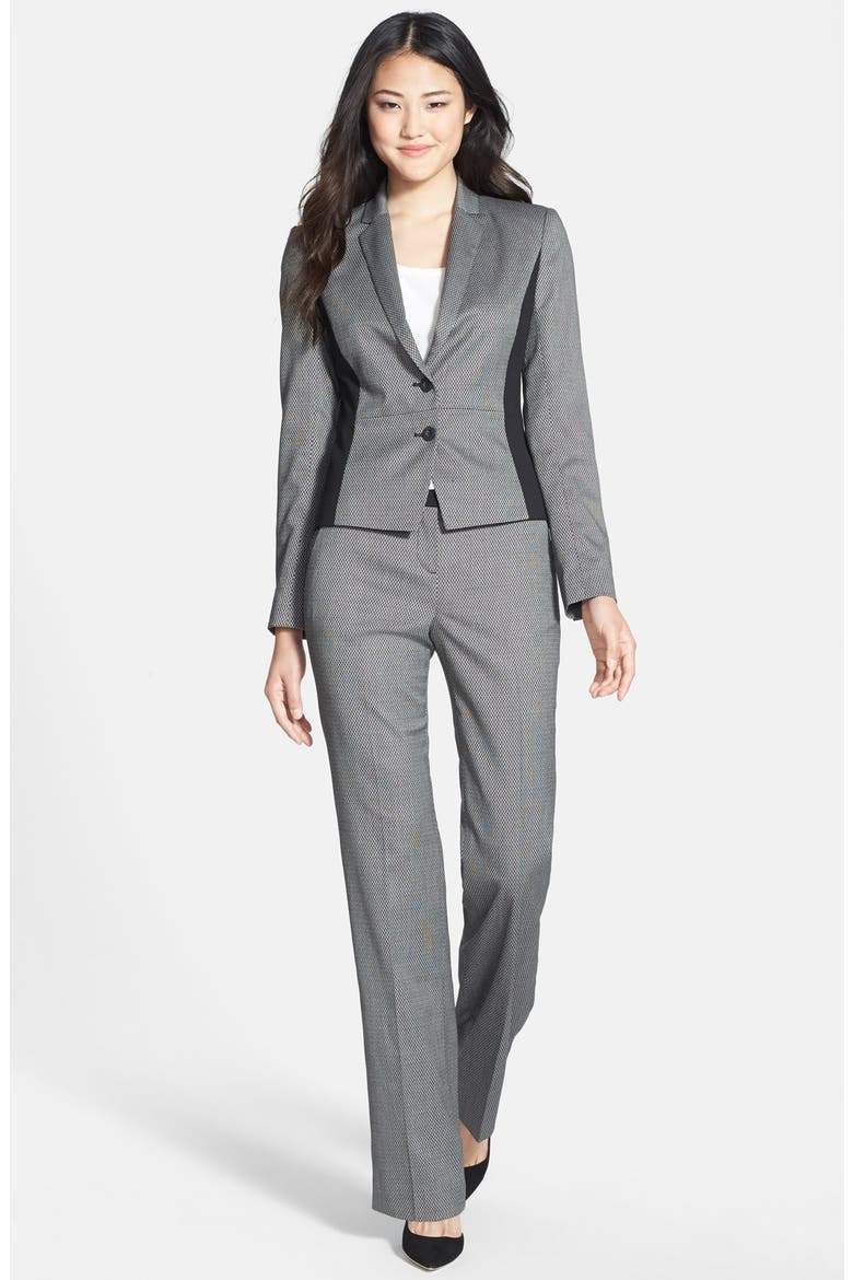 'Taylor' Contrast Waist Print Suit Pants, Alternate, color, BLACK- CREAM TEXTURE