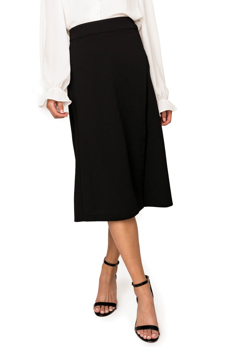 Wrapped Up Buckle Midi Skirt, Main, color, BLACK