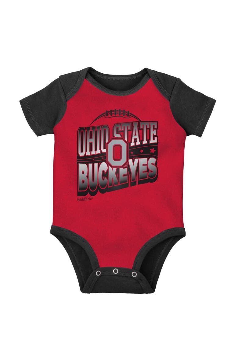 Mitchell & Ness Infant Mitchell & Ness Black/Scarlet Ohio State Buckeyes 3-Pack Bodysuit, Bib and Bootie Set, Alternate, color, Black