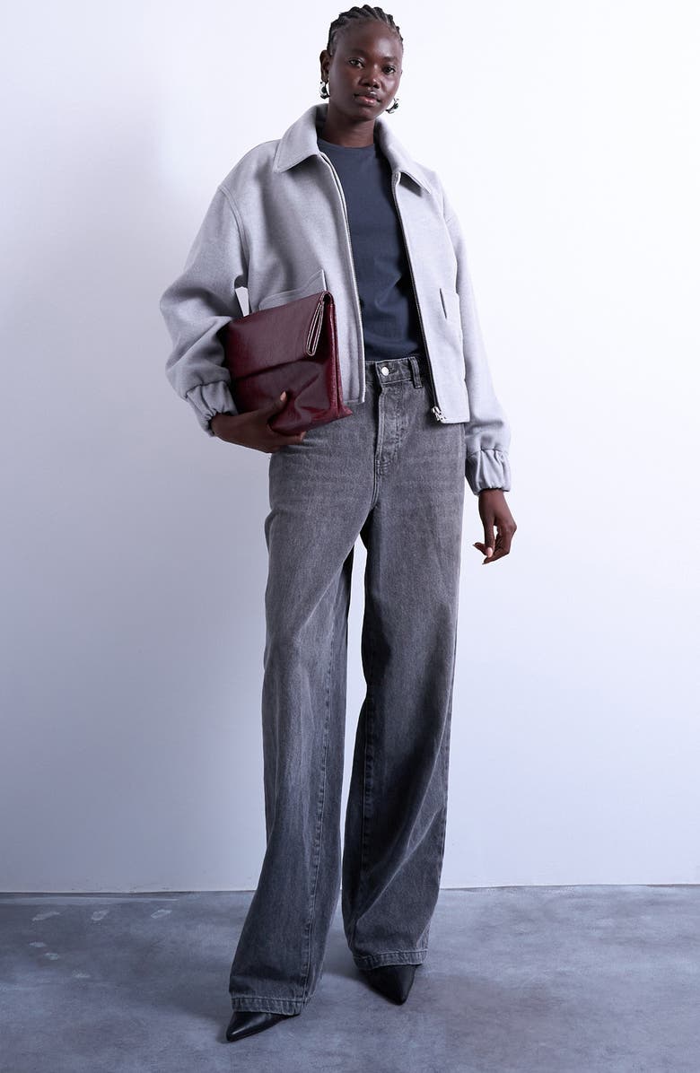 Topshop Crop Bomber Jacket, Alternate, color, Light Grey