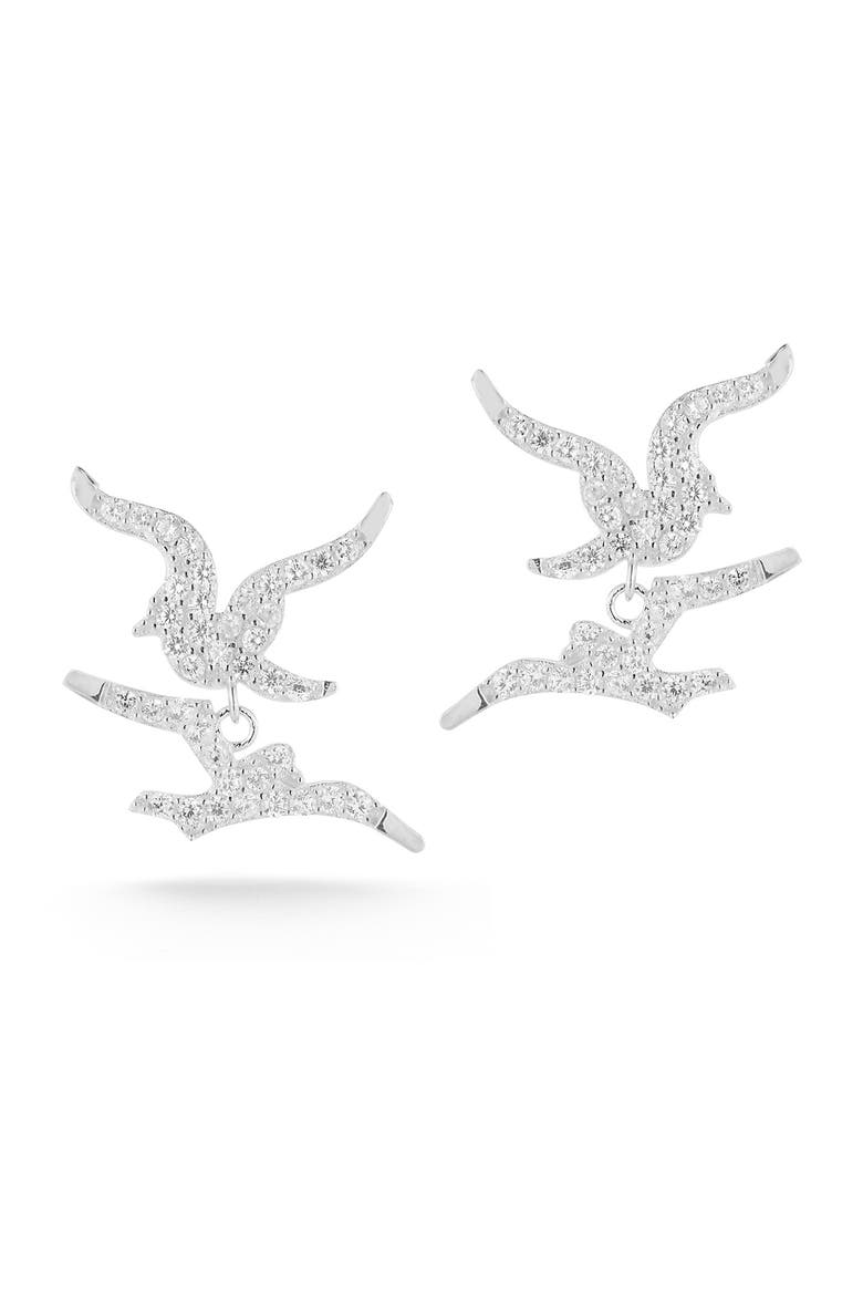 CZ Bird Stud Earrings, Main, color, SILVER