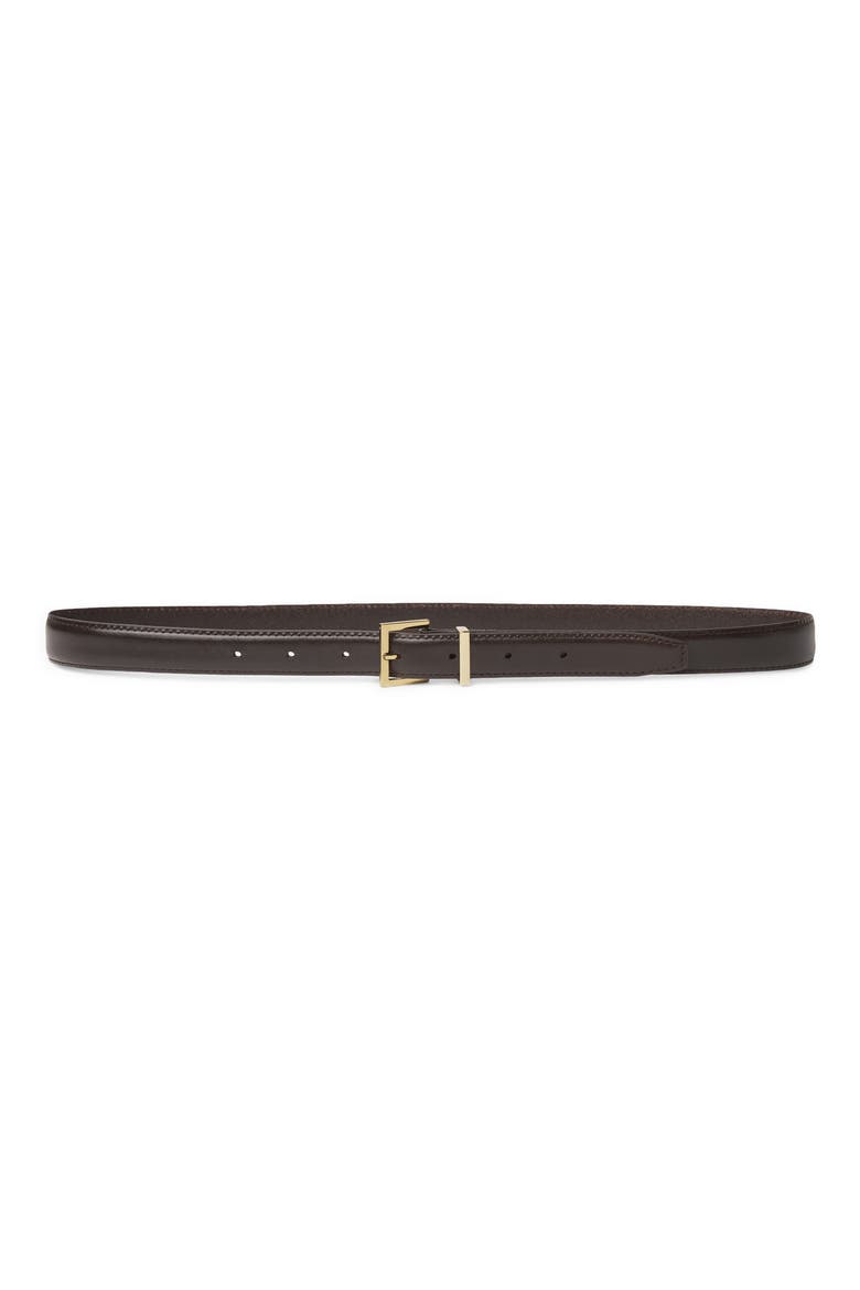 The Square Buckle Leather Belt, Main, color, DARK BROWN