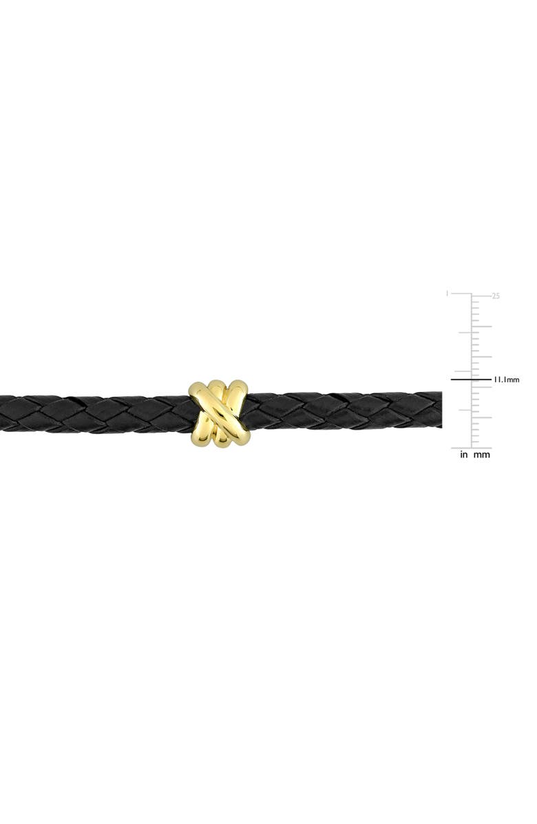 Julianna B. Crossover Motif Black Leather Cord Bracelet 14k, Alternate, color, Yellow Gold