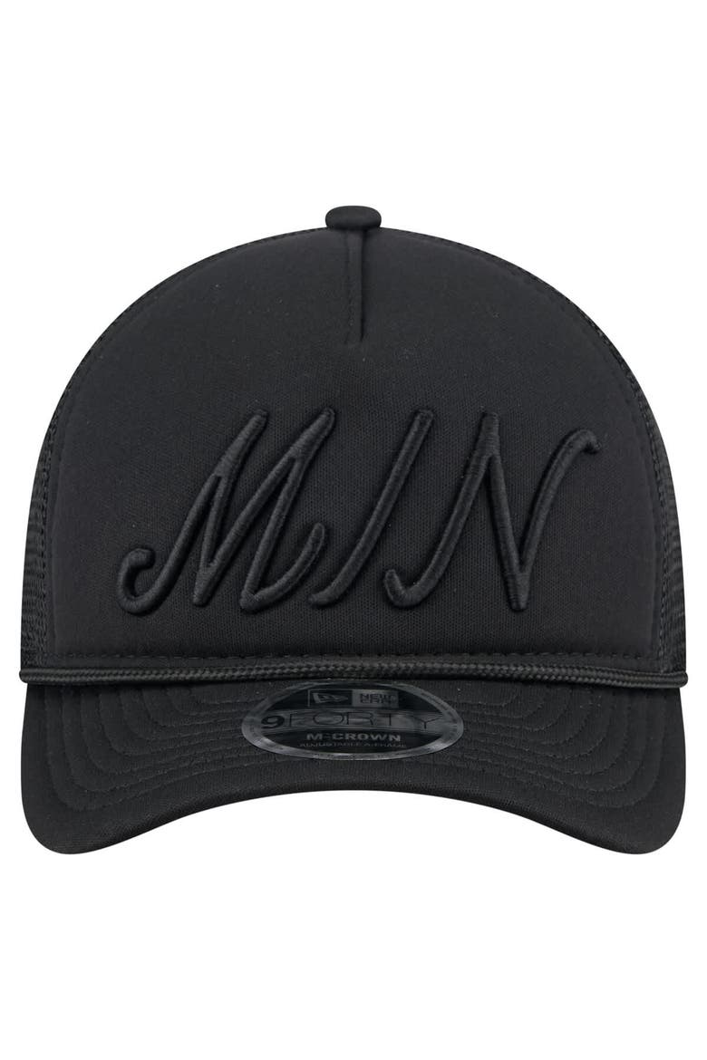 Men's New Era Black Minnesota Twins City Initial 9FORTY A-Frame M-Crown Adjustable Trucker Hat, Alternate, color, Black