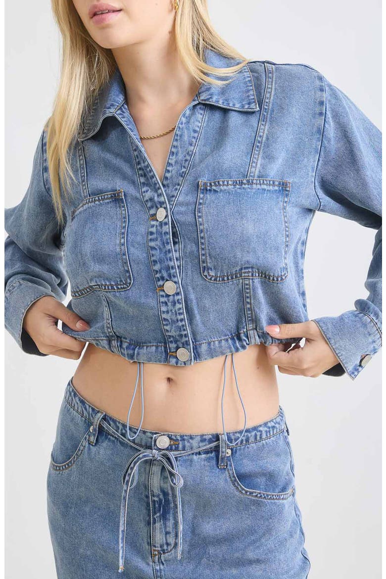 Denim Cropped Button Front Top, Main, color, DENIM