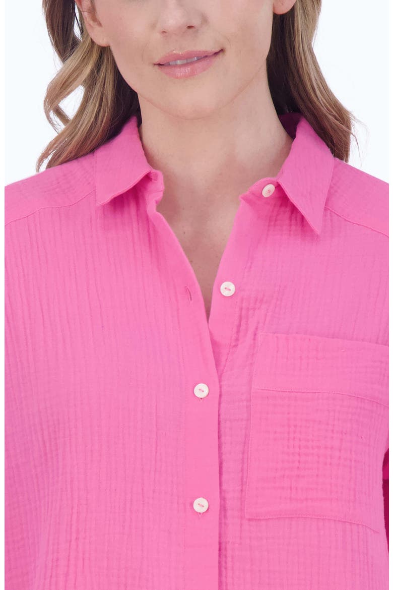 Joanna Cotton Gauze Button-Up Shirt, Alternate, color, DAHLIA