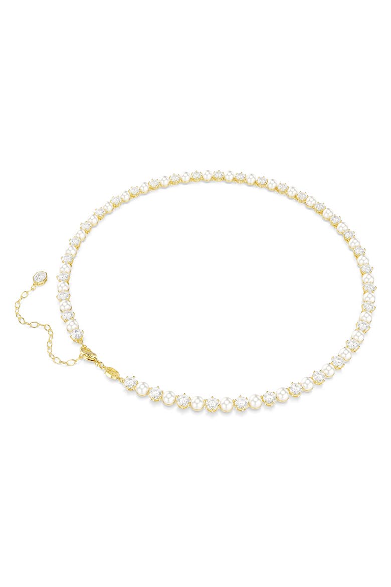 Matrix Crystal & Faux Pearl Tennis Necklace, Alternate, color, WHITE/ GOLD