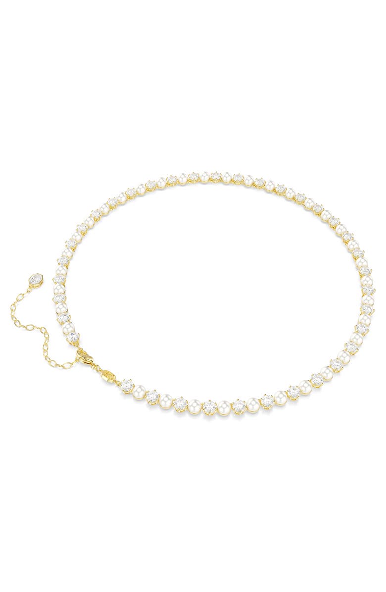Swarovski Matrix Crystal & Faux Pearl Tennis Necklace, Alternate, color, White/ Gold