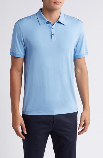 Theory Bron Polo Shirt In Anemone Modal Jersey In Powder Blue