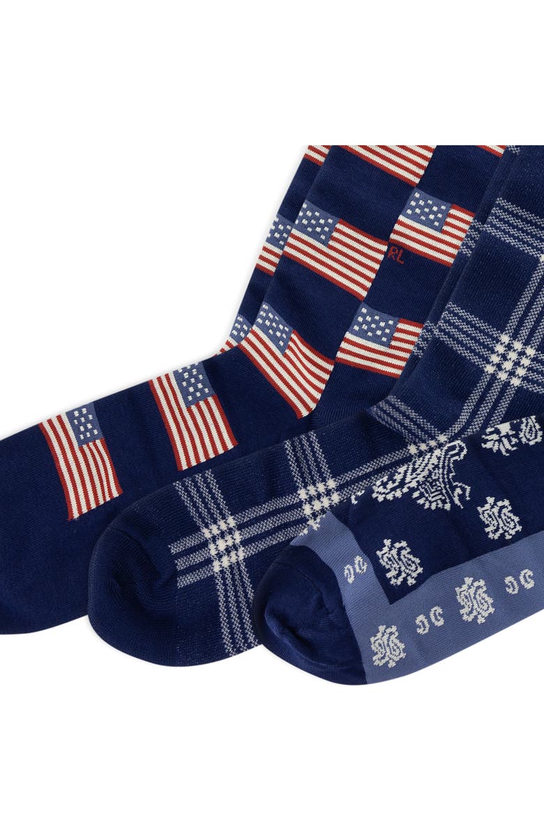 Polo Ralph Lauren Shirting Pattern Assorted 3-Pack Crew Socks, Alternate, color, Navy