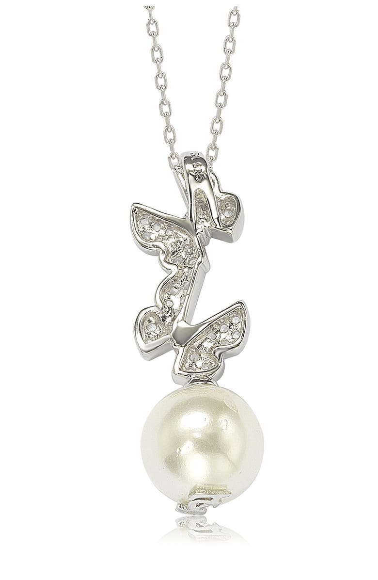 SUZY LEVIAN CZ 10mm Cultured Freshwater Pearl Butterfly Pendant Necklace, Alternate, color, White