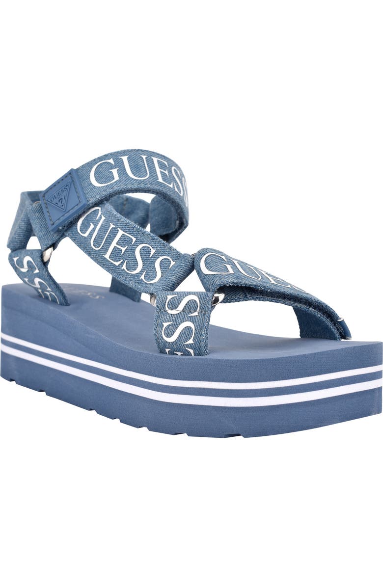 GUESS Avin Platform Sandal, Main, color, Blue