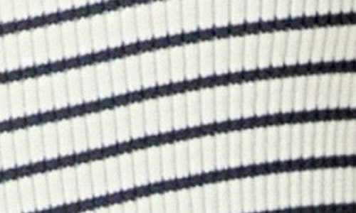 English Factory Square Neck Stripe Button Front Shirt In Navy/white