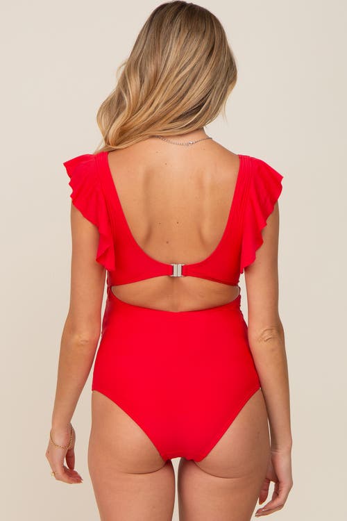Pinkblush Cutout Flutter One Piece Swimsuit In Red