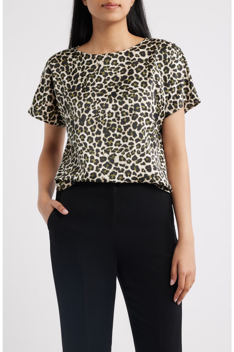 Leopard Print Short Sleeve Top, Main, color, BAY LEAF MULTI