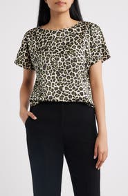 Anne Klein Leopard Print Short Sleeve Top