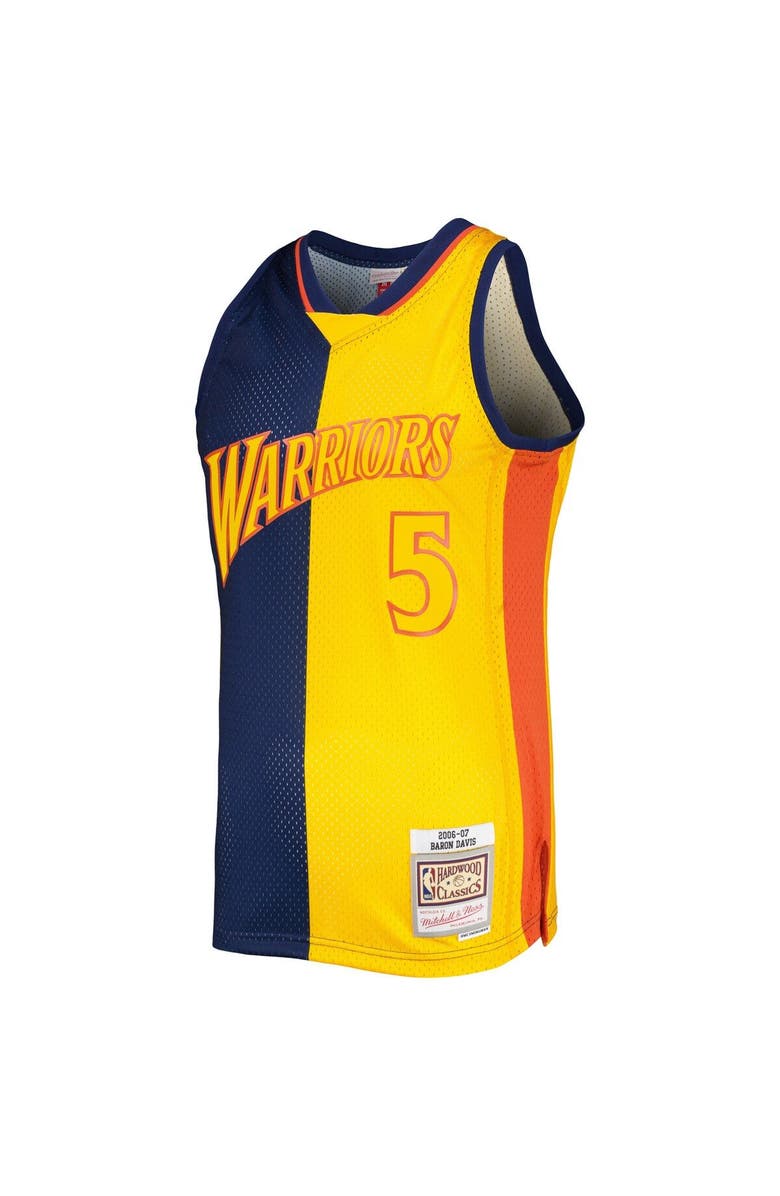 Mitchell & Ness Men's Mitchell & Ness Baron Davis Navy/Gold Golden State Warriors Hardwood Classics 2006/07 Split Swingman Jersey, Alternate, color,
