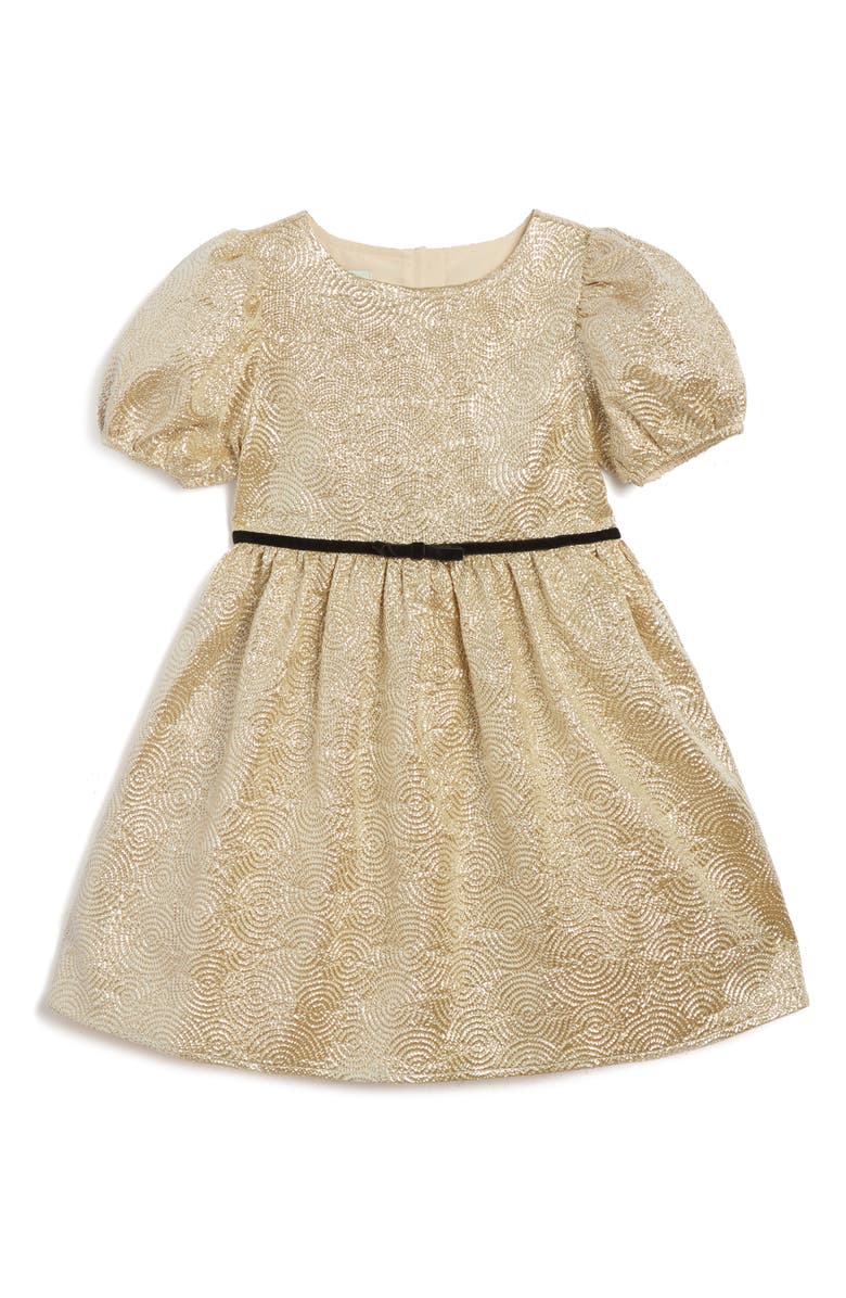 Pippa & Julie Jill Puff Sleeve Jacquard Party Dress, Main, color, Gold