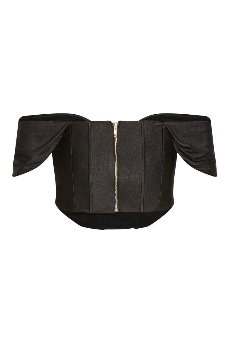 Amaryllis Off the Shoulder Corset Crop Top, Alternate, color, BLACK
