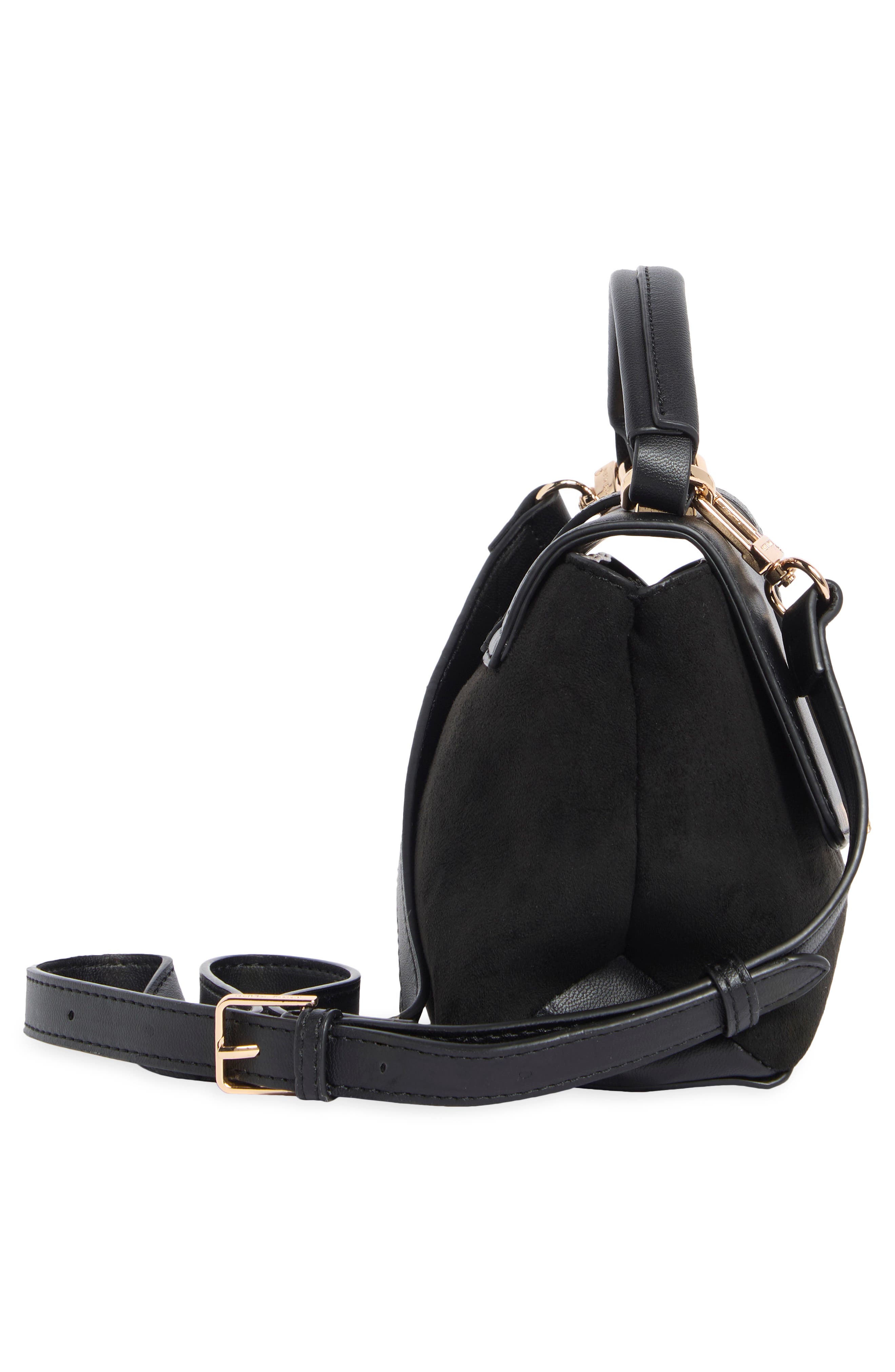 Small Faux Leather Top Handle Bag, Alternate, color, BLACK/ BLACK