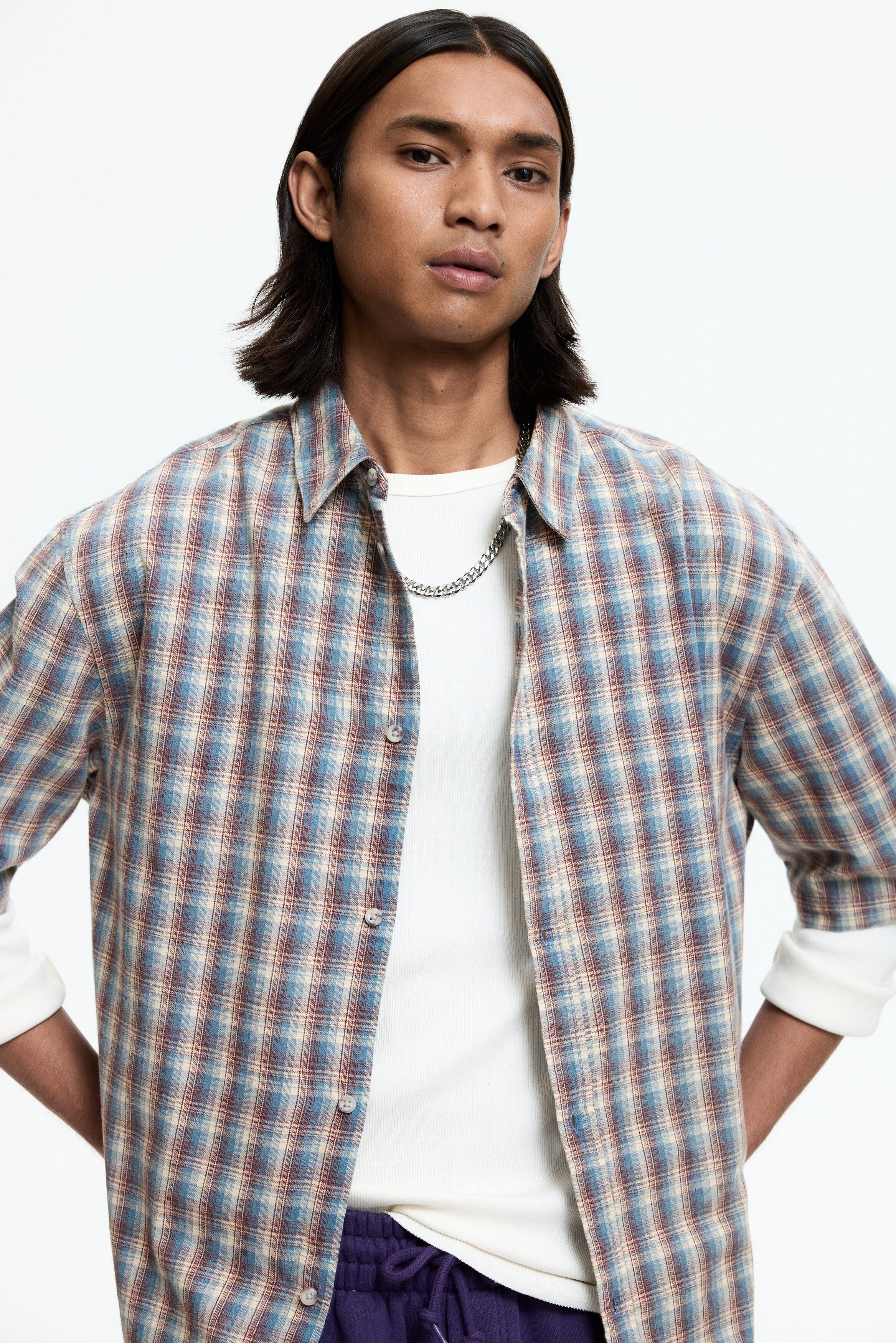 Dusty blue/checked