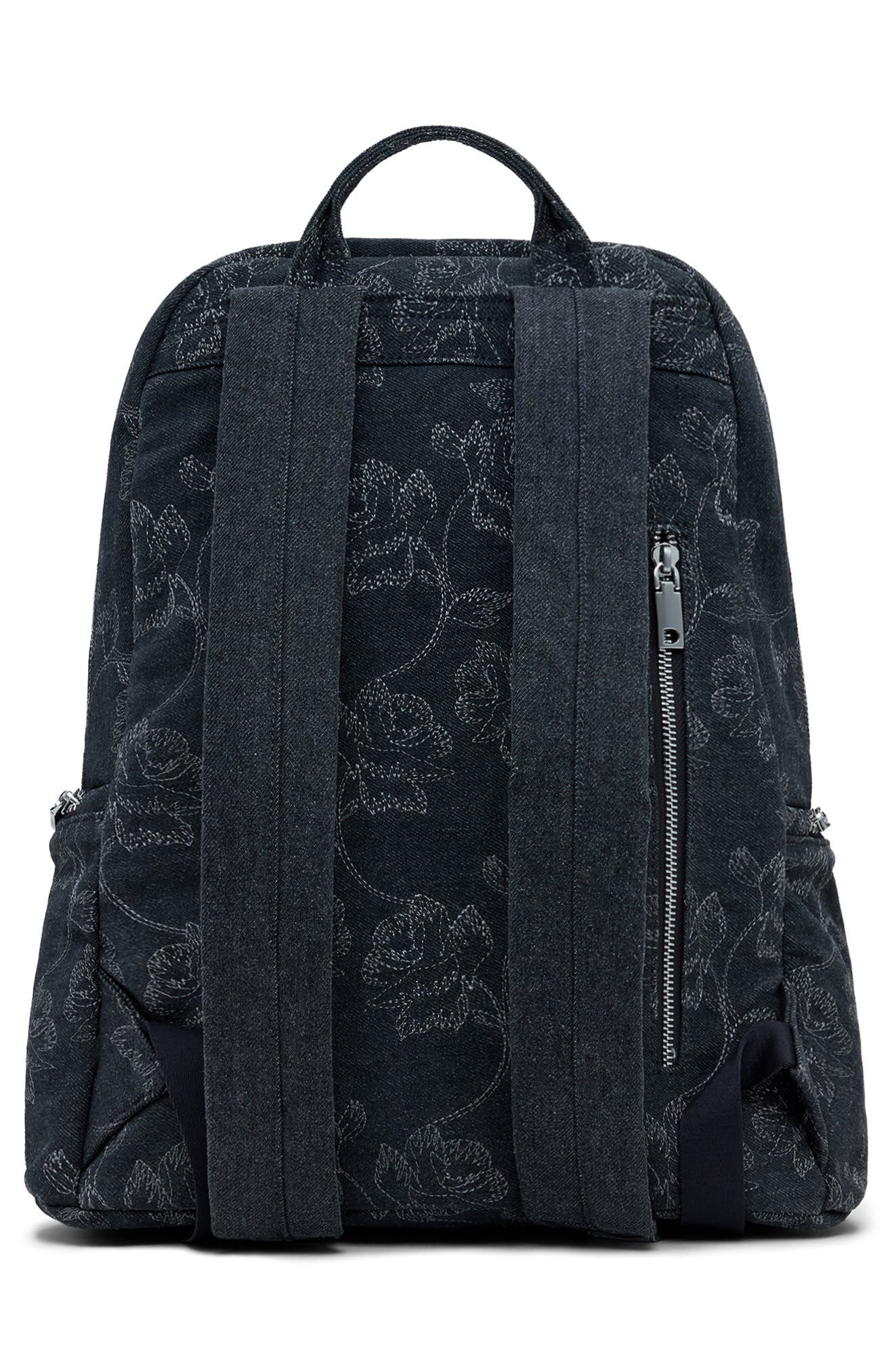 Desigual Large Embroidered Denim Backpack, Alternate, color, Black
