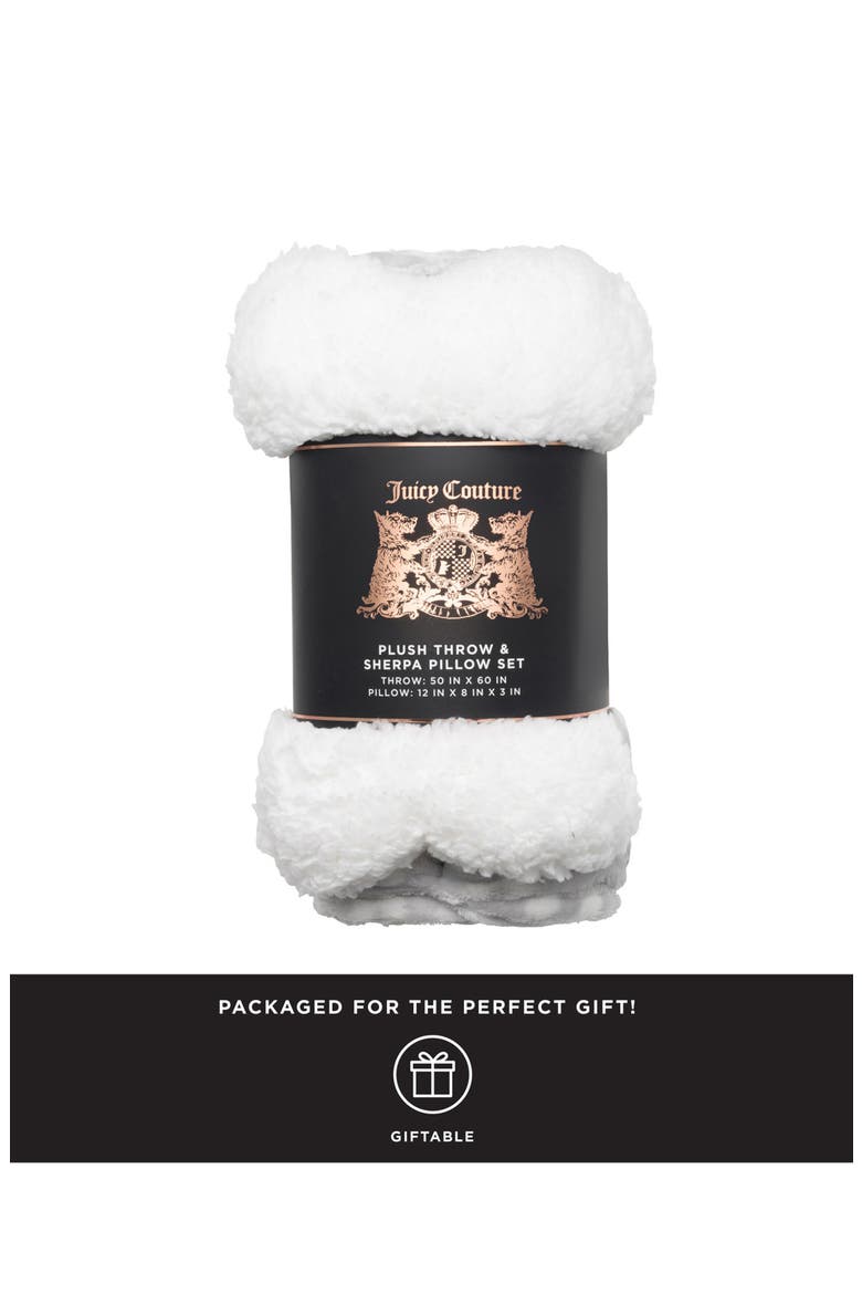 Plush Throw & Fleece Pillow Set, Alternate, color, GREY/WHITE