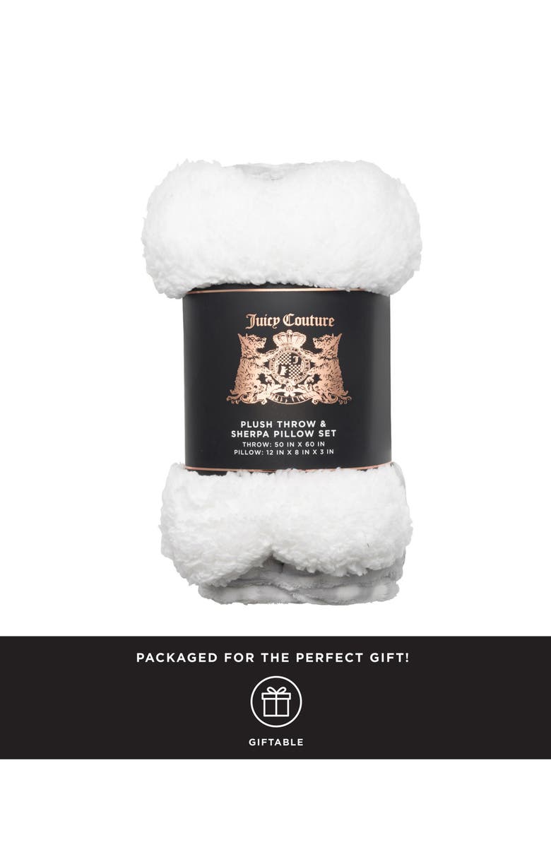 Juicy Couture Plush Throw & Fleece Pillow Set, Alternate, color, Grey/White