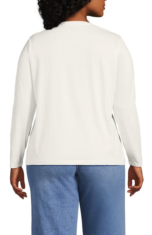Lands' End Plus Size Relaxed Supima Cotton Long Sleeve V-neck T-shirt In White