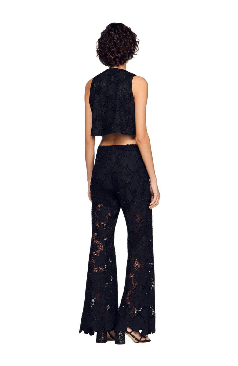 SANDRO Embroidered guipure crop top, Alternate, color, Black