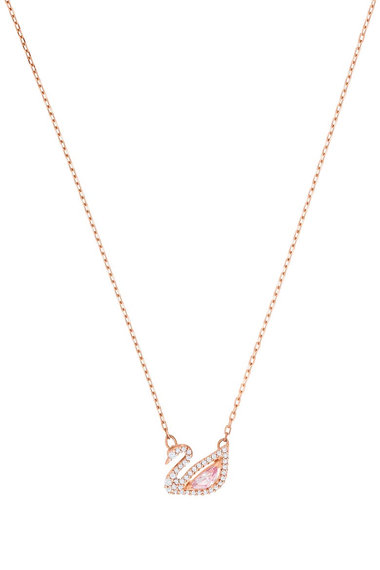 Dazzling Swan Necklace, Main, color, ROSE GOLD