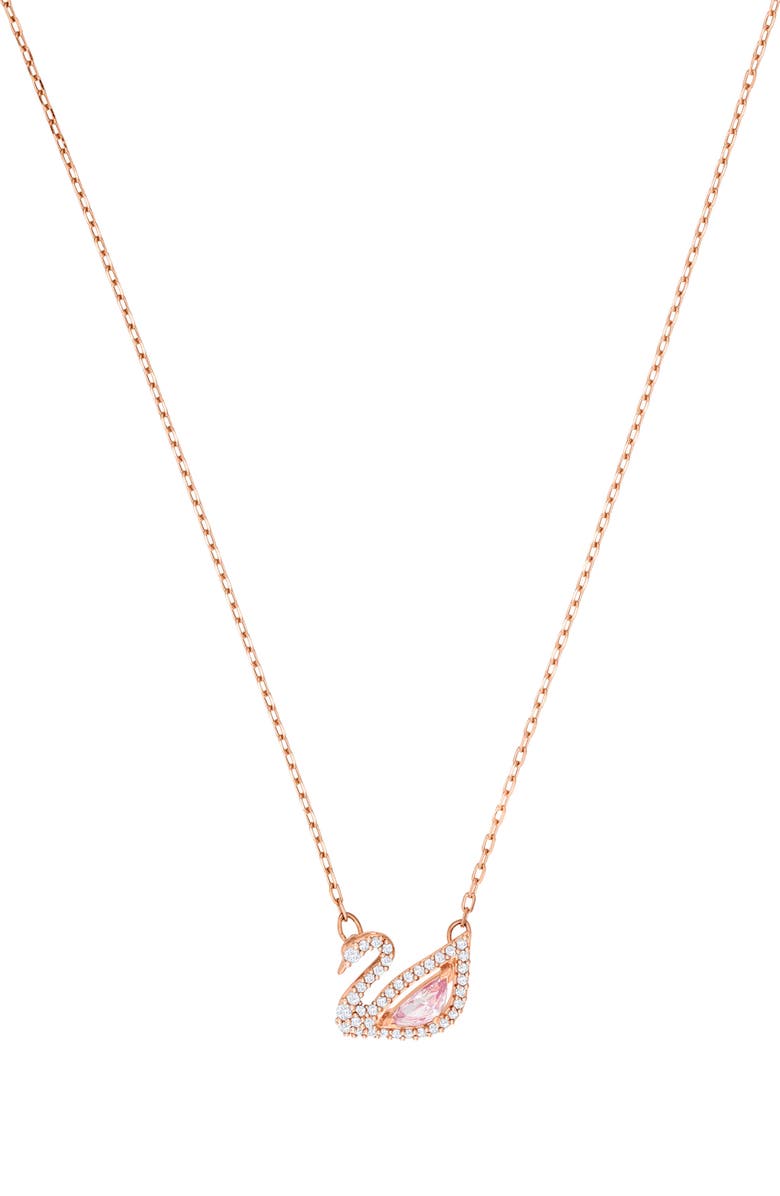 Swarovski Dazzling Swan Necklace, Main, color, Rose Gold