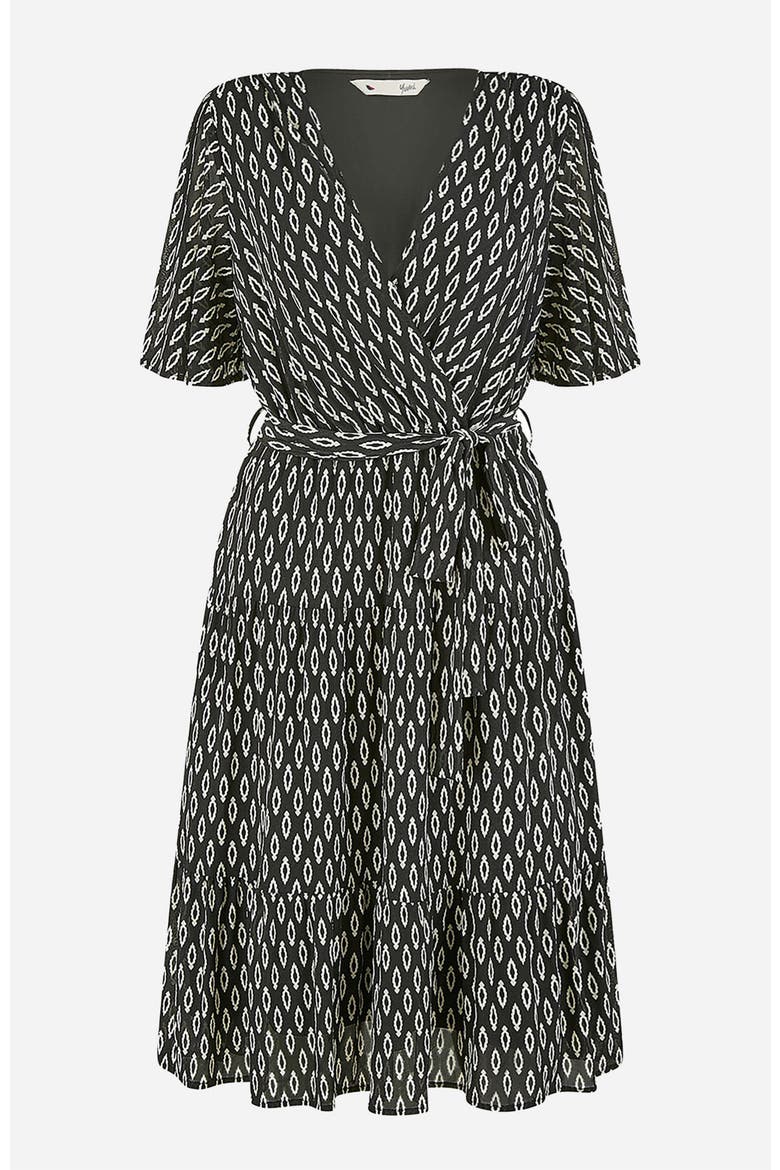 Short Sleeve Tie Waist Midi Skater Dress, Alternate, color, Black
