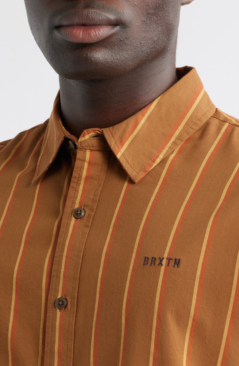 Brixton Cru Oxford Stripe Short Sleeve Cotton Blend Button-Up Shirt, Alternate, color, 